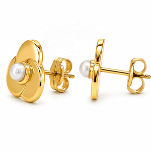 JJBRAVO Pendientes de Oro Macizo con Triple Disco y Perla de Agua Dulce AAA, Joyería Fina Moderna y Clásica para Mujer, Venta al por Mayor OEM ODM - Product Image 4