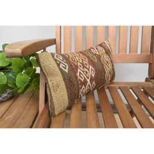 Oreiller patchwork Kilim en laine brune 8x16 pouces oreiller d'accent rustique de luxe avec literie en soie tissée à imprimé floral vintage - Product Image 2