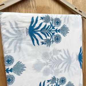 Handmade <b>Blue</b> & White Tropical Plant Print Fabric Block Printed Fabric Pure Cotton Light Weight Soft Fabric for Dress Making - Product Image 5