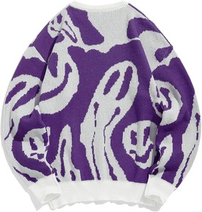 เสื้อสเวตเตอร์ถักกันรอยยับสำหรับผู้ชายและผู้หญิงเสื้อสเวตเตอร์ถักลายใบหน้ามีความสุขย้อนยุคพร้อมกระดุมรายละเอียด - Product Image 2