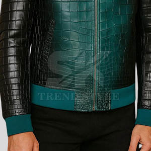 Veste en cuir texturé croco tendance pour homme, coupe ajustée, élégante, pour un style décontracté en plein air, veste en cuir croco de haute qualité pour homme - Product Image 4