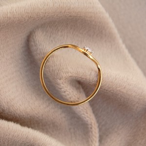 Women's 18K Solid Gold Luxury Minimalist Round Cut <b>Ring</b> with Curved Prong Setting <b>Thin</b> Band Fine Moissanite Wedding Band - Product Image 2