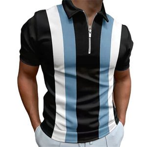 Men's Striped Short Sleeve Polo Shirts Custom Logo Printing Wholesale Anti-Wrinkle Polyester <b>Knitted</b> Free Shipping Shirt - Product Image 1