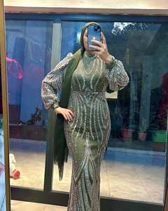 Elegante Vestido de Novia Largo hasta el Suelo de Satén Turco con Encaje Floral, Impresionantes Pedrerías, Cintura Natural, Antiarrugas y Transpirable - Product Image 5