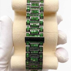 Montre-bracelet automatique mécanique de luxe personnalisée pour homme, style hip-hop, avec diamants simulés baguette verts, tendance et haut de gamme - Product Image 6