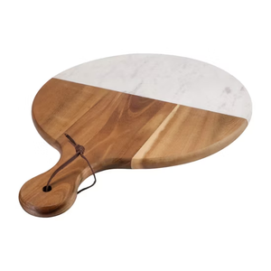 Tabla de cortar de mármol Tabla para servir queso Diseño redondo de madera de acacia Fabricación de artesanías Precio más bajo - Product Image 1