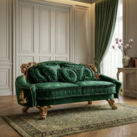 Canapé Rococo Néo-Classique en Velours Émeraude Doré Sculpté Sur Mesure FF&E Vérifié pour Projets de Salons VIP de Palais