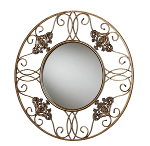 Espejo de Pared con Marco Metálico Redondeado de Diseño Lujoso, Estilo Elegante para Dormitorio y Baño, Decoración del Hogar - Product Image 1