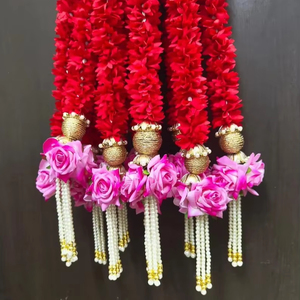 Jasmine Gajra flor colgante jazmín Rosa perla cadena Diwali telones de fondo Sur indio Pooja templo decoración Hanukkah Mantapa escaleras - Product Image 1