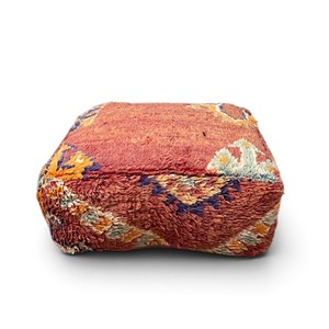 Handcrafted Modern <b>Pouf</b> Floor Cushion Abstract Geometric Pattern Red Multicolor Compact Shape Cotton Movable Bathroom Decor - Product Image 2