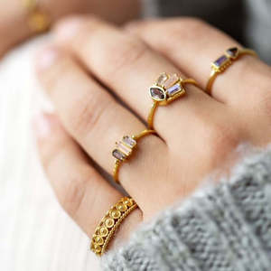 925 Sterling Silver 18k Gold Plated <strong>Ring</strong> Peach Moonstone Rainbow <strong>Labradorite</strong> and Clear Quartz <strong>Rings</strong> - Product Image 2