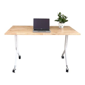 Cady HBMS010 Folding <b>Table</b> Natural Wood <b>with</b> Iron <b>Legs</b> Portable and Easy to Assemble - Product Image 2