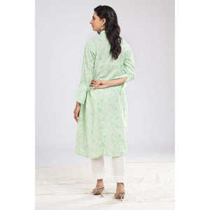 เสื้อเชิ้ตผ้าป๊อปลินพิมพ์ลายสีเขียวสำหรับผู้หญิง ฟรีไซส์ XL สไตล์ลำลองแบบตะวันตก ตกแต่งกระดุม ทรงยาว สำหรับฤดูใบไม้ร่วง ฤดูใบไม้ผลิ ฤดูร้อน - Product Image 5