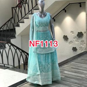 Lehenga choli และ dupatta สำหรับผู้หญิงจากอินเดียทำจากวัสดุตาข่ายลายผีเสื้อหนัก5มม. - Product Image 2