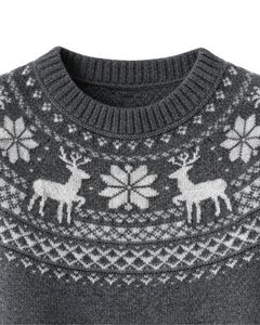 Pull en tricot jacquard gris foncé personnalisé, motif de renne, col rond, manches longues, pull d'hiver pour femmes, vente en gros personnalisée - Product Image 5