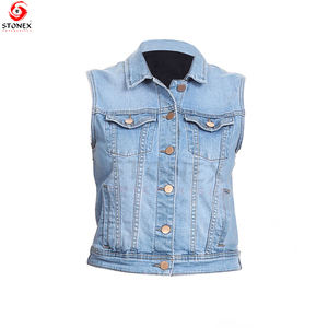 Chaleco de mezclilla mejor fabricado en Pakistán con bolsillos parcheados, chaleco de mezclilla para motociclistas con cuello para damas - Product Image 6