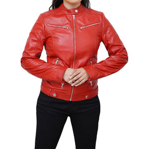 Chaqueta de Cuero Genuino de Alta Calidad para Mujer, Color Personalizado, Tejido de Punto Transpirable para Invierno, Cuero de Becerro, Tela de Lana - Product Image 1