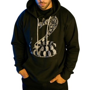 Top Notch Custom Rhinestone Design Pullover Hoodie Black Color-blocked Cotton Blended Sudadera con capucha Basics Tops para hombres - Product Image 5
