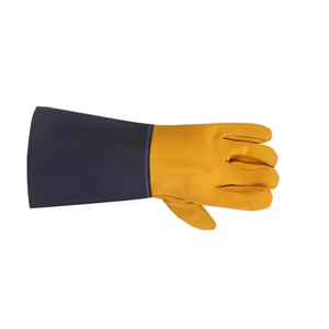 Guantes de Piercing resistentes al calor para estufa de cocina dividida de cuero de vaca, guantes de soldadura para soldador amarillo y negro, guantes antifuego resistentes al desgaste - Product Image 1