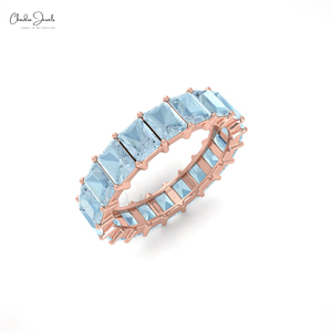 Artículos de envío gratis Genuine 4,80 Ct Octagon Aquamarine Eternity Ring 14K Oro sólido March Birthstone Fabricante de joyería fina - Product Image 3