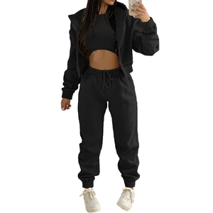 ชุดจ็อกเกอร์ 3 ชิ้น ผ้าฟลีซสำหรับผู้หญิง ชุดลำลองแฟชั่นสำหรับผู้หญิง ระบายอากาศได้ดี ชุดวอร์มลำลอง - Product Image 5