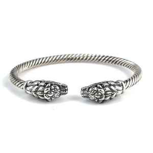 925 <b>Sterling</b> <b>Silver</b> Lion Figurine <b>Cuff</b> <b>Bracelet</b> for Men with Twisted Design 70-Year Warranty Fast Shipping - Product Image 3