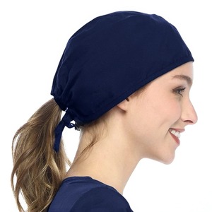 Gorras de Enfermería de algodón 100% Unisex, gorros quirúrgicos de buena calidad en azul marino para mujeres y hombres, dentistas, cirujanos, gorro de trabajo negro - Product Image 5