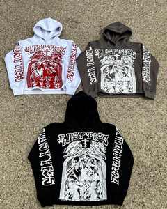 เสื้อฮู้ดสำหรับผู้ชายเสื้อมีฮู้ดผ้าซักลายปักปักลายสไตล์สตรีทแวร์ผ้าซีดจางมีซิปไซส์ใหญ่พิเศษ - Product Image 1