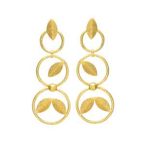 Nouvelle arrivée plaqué or longues boucles d'oreilles feuille et conception ronde boucle d'oreille boucles d'oreilles en laiton design classique pour femmes et filles - Product Image 1