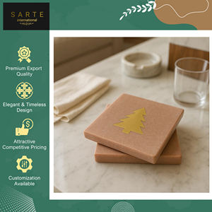 Made in India High Quality Square Drink Pads Handcrafted <b>Pink</b> Stone <b>Coasters</b> Brass Christmas Tree Luxury Durable Home Office Use - Product Image 2