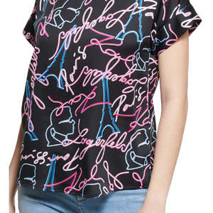 <span class=keywords><strong>T</strong></span>-<span class=keywords><strong>shirt</strong></span> Karl Lagerfeld <span class=keywords><strong>Paris</strong></span> da donna con stampa neon, in jersey nero traspirante, taglia XS, poliestere, stampa digitale, fiocco, logo sexy - Product Image 3