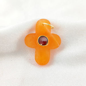 925 Sterling Silver Religious <b>Necklace</b> Pendant <b>Carnelian</b> Cross Slice Gemstone Garnet Birthstone Children's Brass Jewelry Gift - Product Image 1