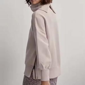 Alta calidad Mujeres Mock Neck Manga larga Fleece Pullover Hoodie Casual Invierno Otoño Frente Logo Posición - Product Image 4