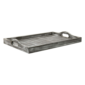 Plateau en bois rectangulaire gris rustique avec poignées Plateau de service en gros en bois de pin écologique du fabricant indien - Product Image 1