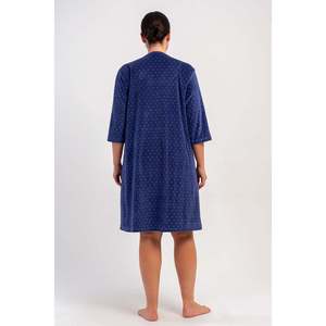 Robe de nuit pour femme en coton velours XXL, coupe ample, 3/4, avec poches et fermeture éclair - Bleu marine - Bleu marine - Product Image 5