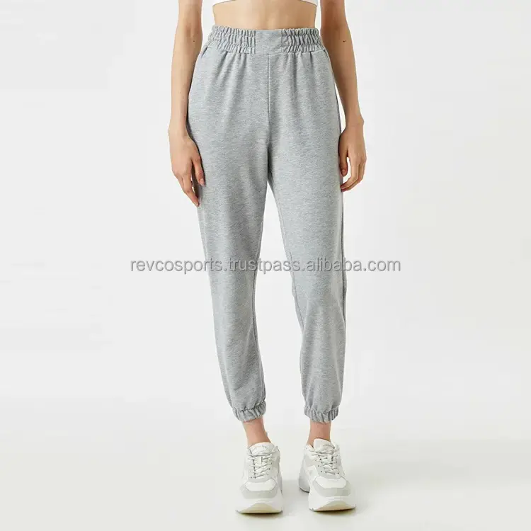 Senhoras Sports wear Skinny Bottom Elastic Waist Slim Fit Corredores para meninas Cotton Jogging Sweatpants Silver Gray Track Pants