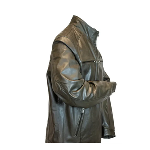 Chaqueta de cuero verde oliva de moda para hombre Chaqueta de calidad premium con cuello levantado para hombre - Product Image 3