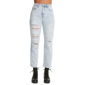 Jeans Madden Girl a Vita Alta, Stile Vintage Boot Cut, Blu, Taglia XL, Lavabili, con Strappi e Dettagli Sfilacciati, Modello Dad Style Boyfriend - Product Image 2