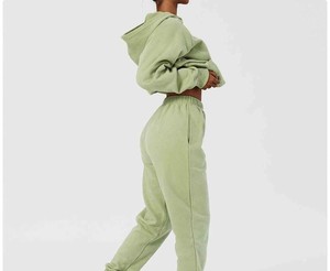 Women's 100% Cotton Oversize Hoodie Sweatshirt Set Breathable Winter Fleece Tracksuit <b>Crop</b> <b>Top</b> Hoodies <b>Tops</b> Solid Pattern Front - Product Image 3
