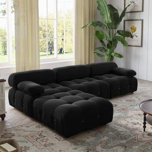 Sofa sectionnel modulaire exclusif de 104 pouces, canapé réversible en forme de L en velours-Salon minimaliste moderne, noir - Product Image 2