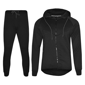 Conjuntos de chándal de bolsillo con cremallera negra transpirable de alta calidad para hombre, jersey de dos piezas de lana con capucha y pantalones de chándal, nuevo estilo - Product Image 2