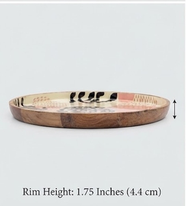 Bandeja Decorativa de Madera Ecológica con Recubrimiento Esmaltado, Diseño Abstracto Bohemio en Rosa y Negro, Personalizable, para la Vuelta al Cole - Product Image 2