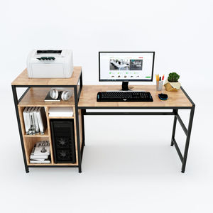 Support CPU KCPU68007 avec support d'imprimante, en bois de caoutchouc et structure en fer, doté d'une étagère intégrée - Product Image 3