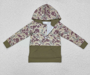 เสื้อโปโลแขนยาวลายพรางสำหรับเด็กผู้ชาย ลายม้า ซิปกระเป๋า ฮู้ดดี้ - Product Image 3