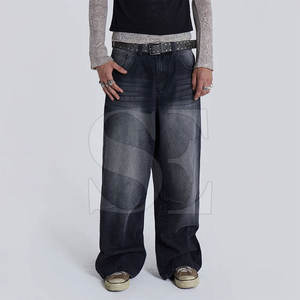กางเกงยีนส์ทรงหลวมสีดำสไตล์วินเทจสำหรับผู้ชายกางเกงยีนส์ทรงหลวมมีโลโก้ปรับแต่งได้ - Product Image 2