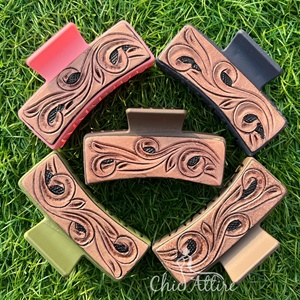 Accessoires de cheveux occidentaux pour femmes Pince à cheveux en cuir usiné à la main Pince à cheveux Cowgirl Pince à griffes en cuir de vachette véritable - Product Image 1