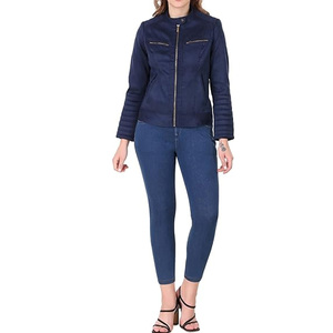 Chaqueta de Cuero Genuino de Gamuza para Mujer, Diseño Vintage, Estilo Corto, Color Azul, para Ropa Urbana, Venta al por Mayor - Product Image 4