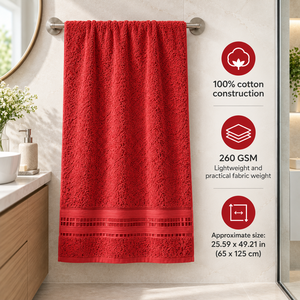 ผ้าขนหนูอาบน้ำ Maison Charlo Daily 100% ผ้าฝ้าย ขนาด 65x125 ซม. 260 GSM น้ำหนักเบา ซึมซับน้ำได้ดีเยี่ยม ผ้าขนหนูสำหรับใช้ในห้องน้ำทุกวัน แบรนด์ส่วนตัว - Product Image 2