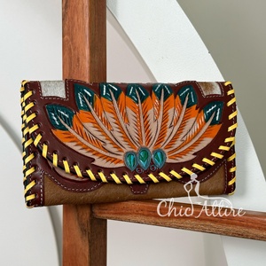 Nuevo diseño, billetera de cuero tallada a mano, funda de teléfono de embrague, elegante billetera de piel de vaca, billeteras occidentales multiusos - Product Image 1