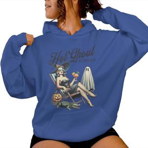 Dynamic Trendy Royal Blue Drop Shoulder Graphic Zipper Up Sudadera con capucha clásica para mujer Sudaderas con capucha en blanco transpirables antiarrugas para mujer - Product Image 1